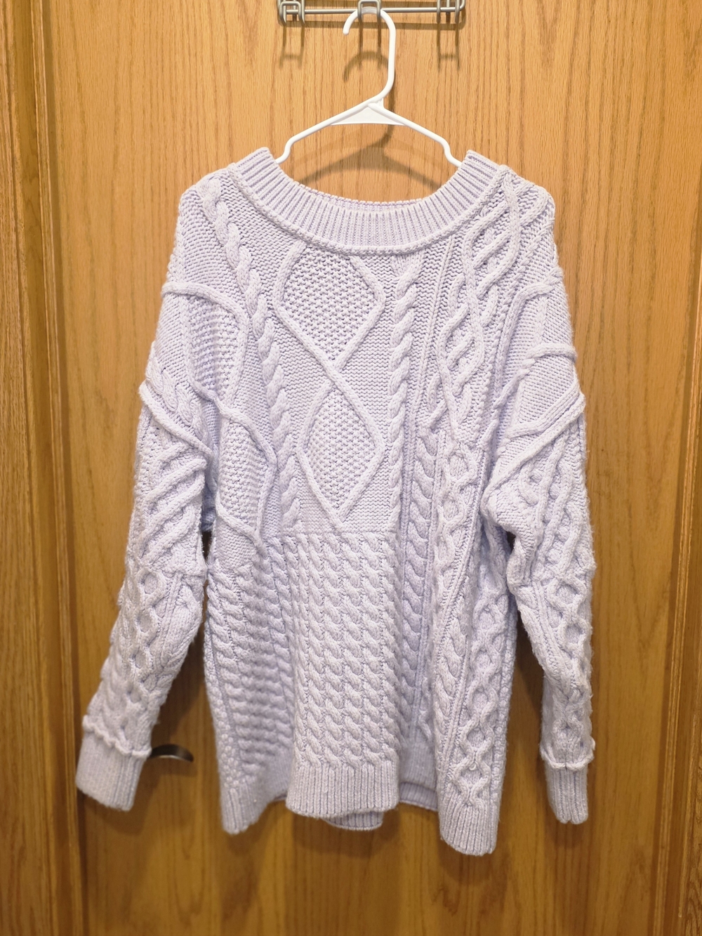 Free People Leslie Cable Knit Crewneck Sweater - Light Lavender